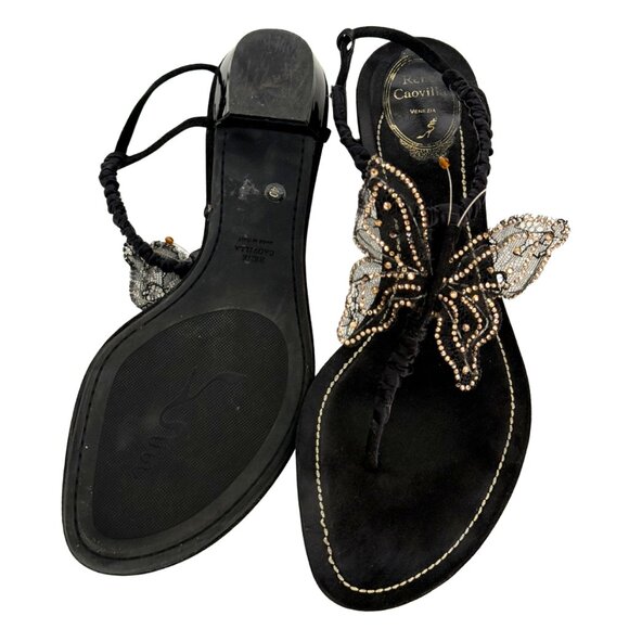 Rene Caovilla black gold butterfly thong sandals size 10 / eu 40 - Picture 4 of 7